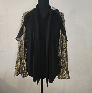 New York & Company 7th Avenue Black And Gold Knit Cardigan Blouse Size L